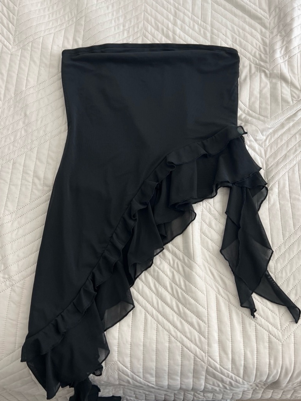 Black Ruffled Asymmetric Top - Women